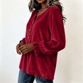 thumbnail image 6 of Women's Solid Velvet Long Sleeve Tops Notched V Neck Loose Tunic Shirts Business Casual Blouses Fall Winter Dressy Tops Daily Outfits Wine, 6 of 7