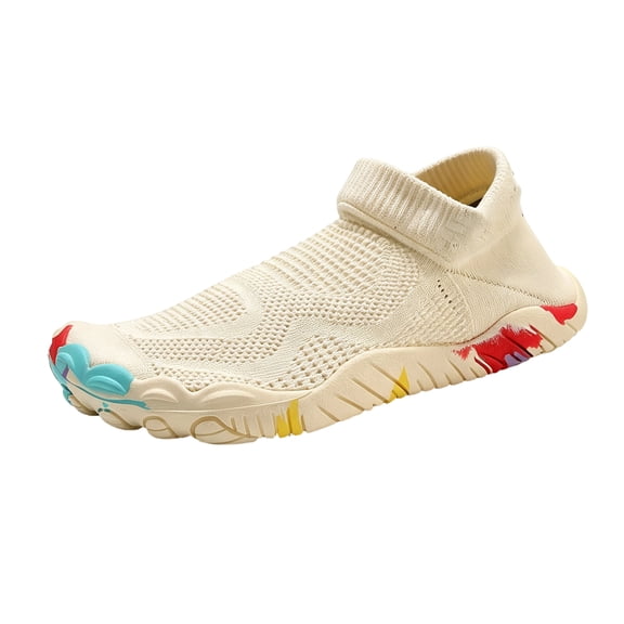 pwidon Barefoot Water Shoes for Women Breathable Knit Quick Dry Five Toe Minimalist Beach Swimming Pool Yoga Aqua Sock Footwear Beige 36