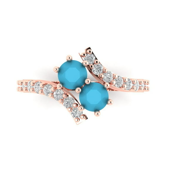 Solitaire with Accents Engagement Ring for Women - 1.48ct Simulated Turquoise in 18K Rose Gold Promise Ring