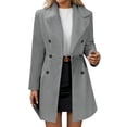 thumbnail image 5 of Trench Coat Women Double Wool Blend Overcoat with Notch Lapel Design Lined Peacoat Womens Coat (Grey M), 5 of 6