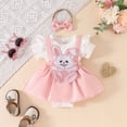 thumbnail image 2 of Kaprioy My First Easter Baby Girl Outfit Girls Clothes Newborn Baby Girl Easter Outfit Short Sleeve Bunny Embroidery Suspender Romper Dress Headband, 2 of 8