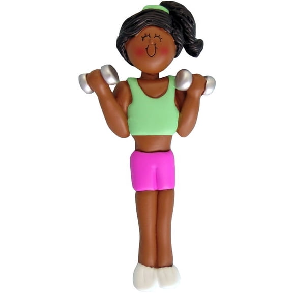 Weight Lifter Female African-American Personalized  Christmas Ornament DO-IT-YOURSELF