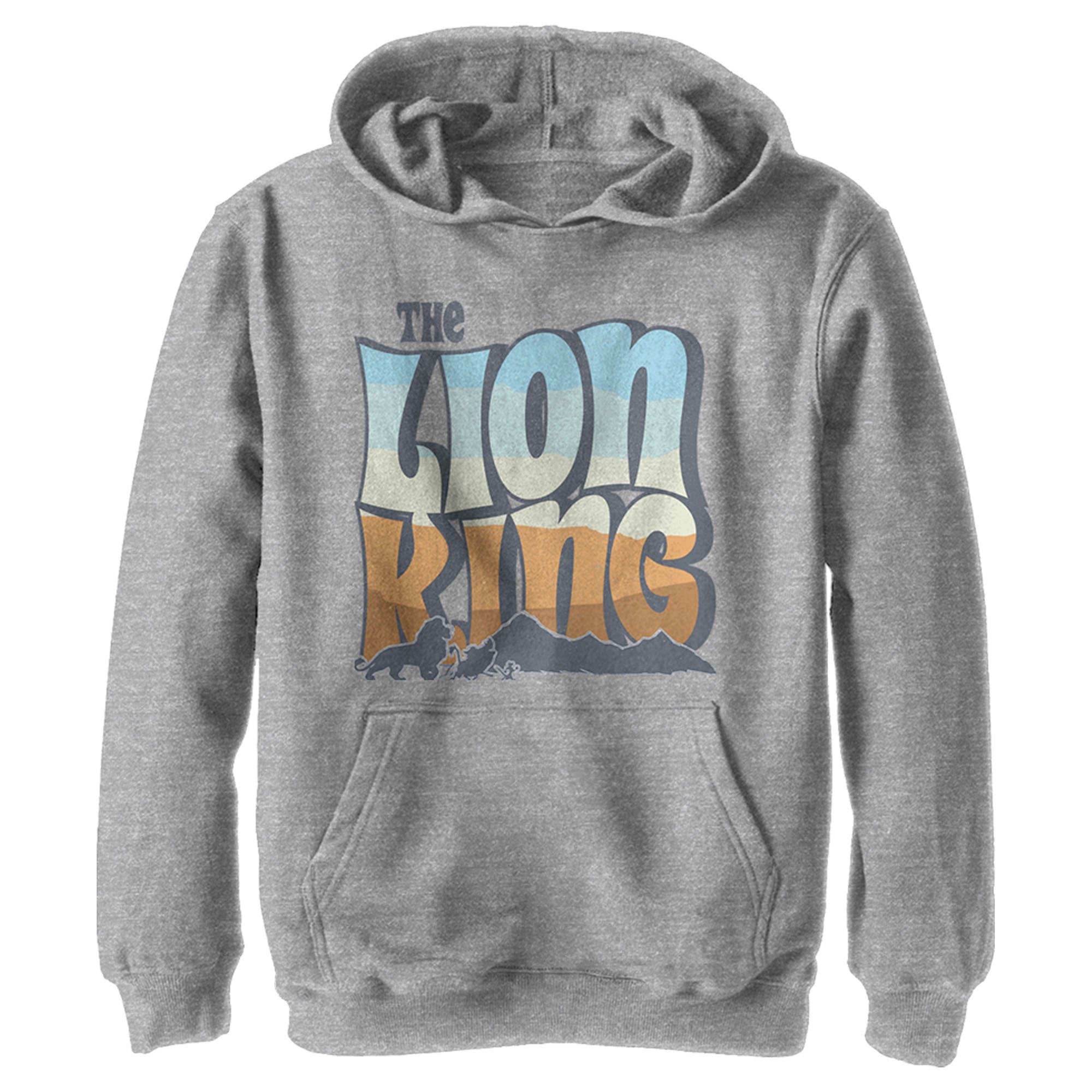 Boy s Lion King Groovy Silhouette Logo Pull Over Hoodie Athletic Heather Medium