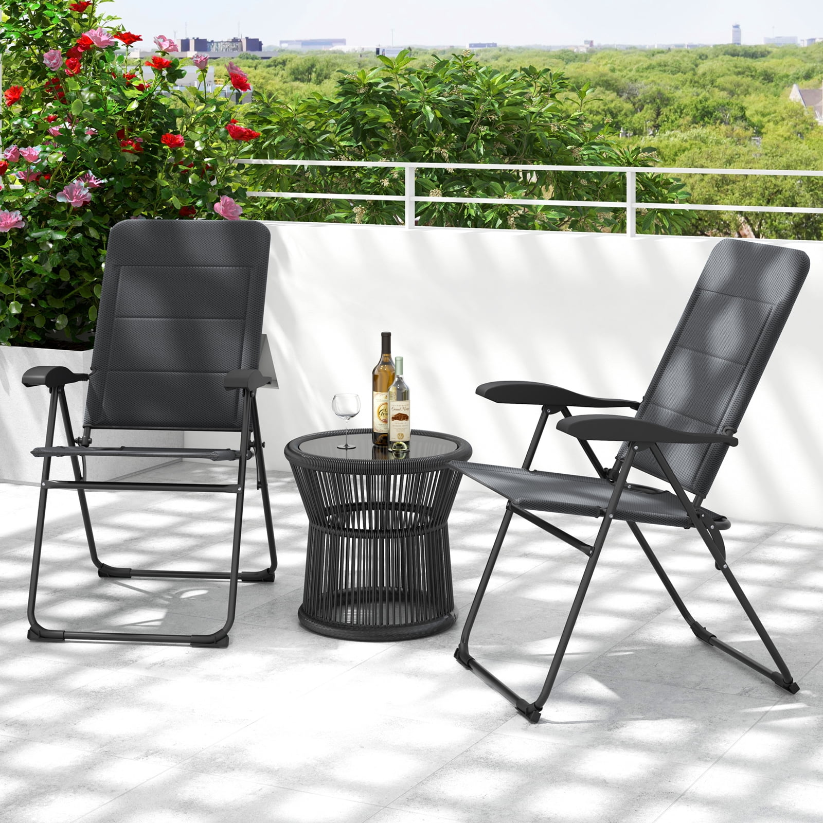 Gymax 2PCS Patio Folding Chairs Back Adjustable Reclining Padded Garden Furniture