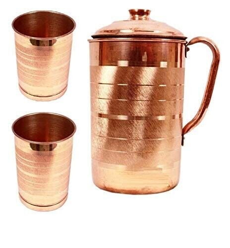 Pure Copper Handmade Water Pitcher Jug with Tumbler & Bottle for Health Benefits (1.5 L, 1L, 0.3L)