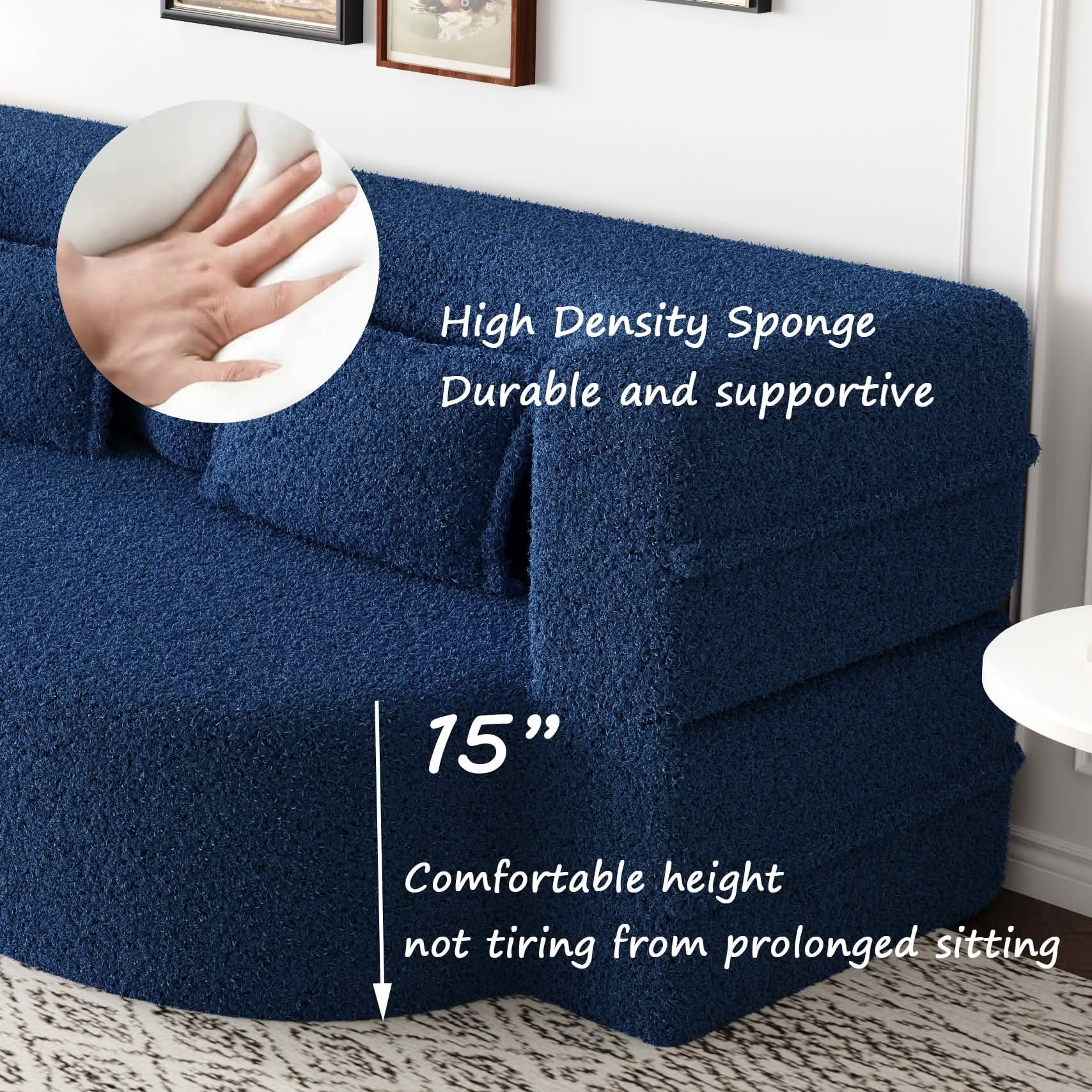 MAYEERTY Sherpa Floor Sofa Bed, Full Size Foldable Foam Sleeper Mattress with 2 Pillows, Zero Assembly Space Saving Guest Bed