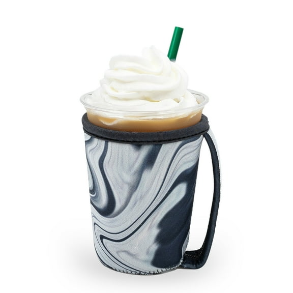 GoCuff Reusable Iced Coffee Insulator Sleeve Neoprene Holder - Black White Marble - Small