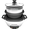 thumbnail image 2 of Black+Decker 3-Cup Cooked, 1.5-Cup Uncooked Rice Cooker, w/ Steaming Basket & Removable Non-Stick Bowl, One-Touch, White, 2 of 14