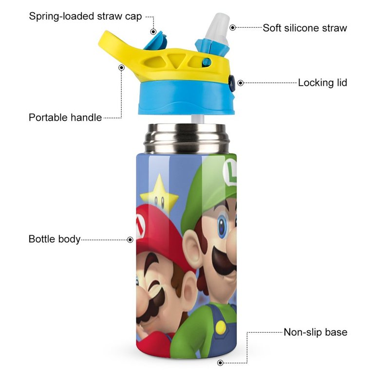 Super Mario Metal Water Bottle with Straw