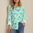 thumbnail image 6 of WTOBBY Floral Design Women's Button Down Long Sleeve Shirt, Classic Collar Casual Top, Comfortable Blouse for Work and Weekend, Seasonal Transition Piece,Cyan XL, 6 of 6