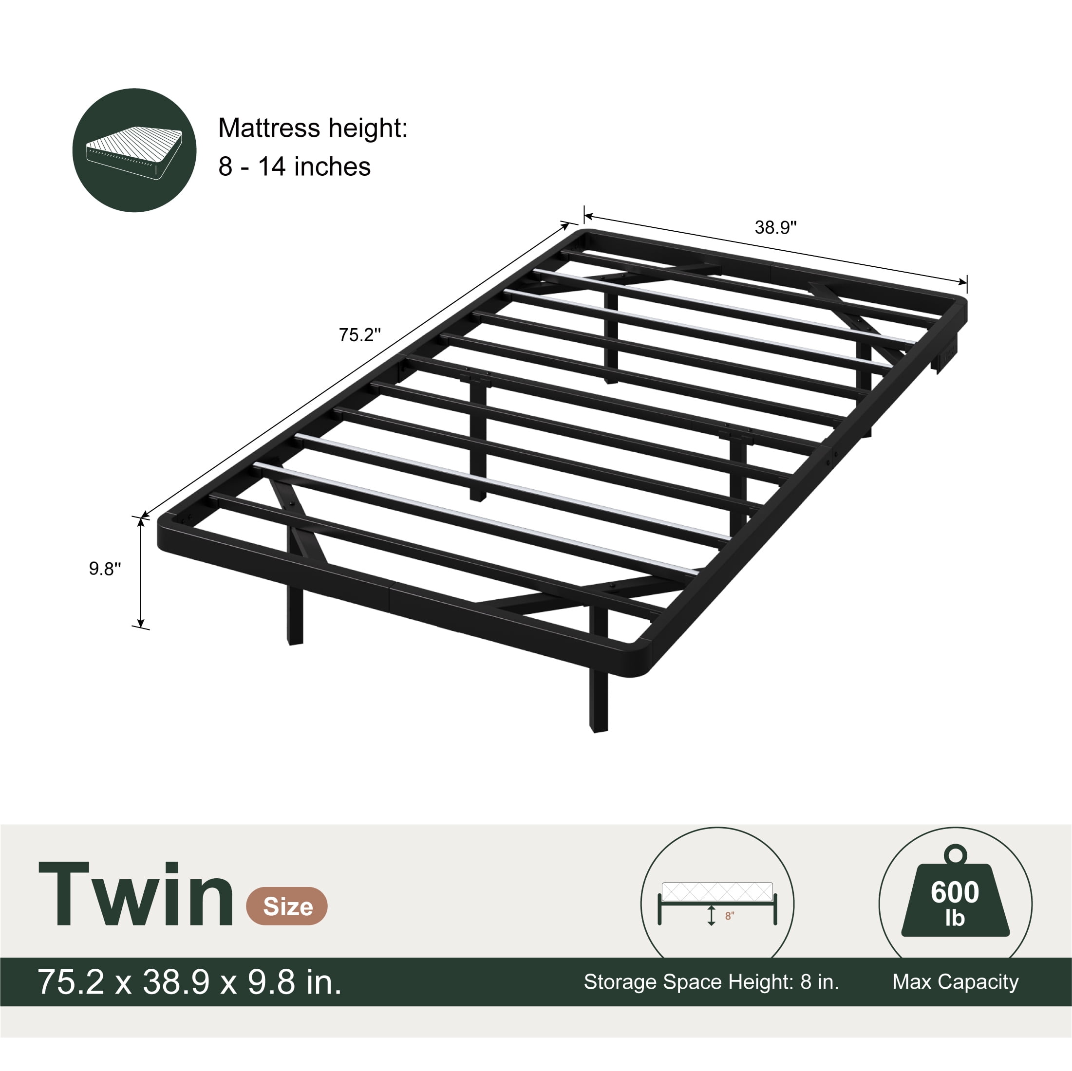 Amolife Heavy Duty Twin Size Floating Bed Frame with Smart LED Lights and Charging Station, Black