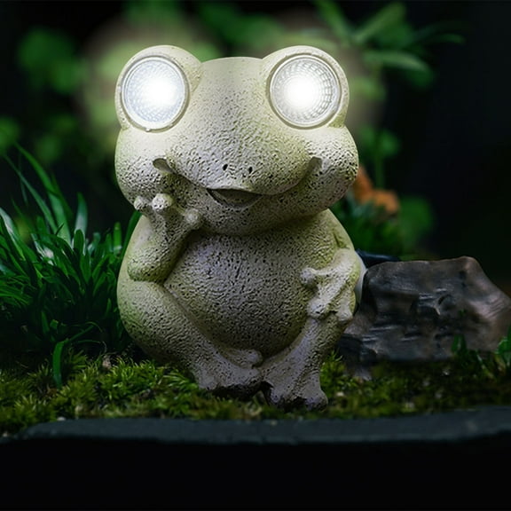 YOFOKO Solar-Powered Frog Garden Statue, Resin Outdoor LED Light with Auto-Illumination, Waterproof Decoration for Patios, Ponds, and Indoor Tabletops