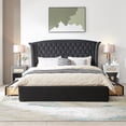thumbnail image 4 of Zanmintaobo King Bed Frame,57.48"H Wingback Headboard,Beaded Button Tufted Upholstery,Storage Drawers,No Box Spring Needed,Easy Assembly,Dark Gray, 4 of 13