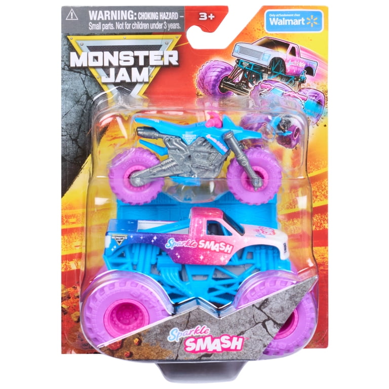 Monster Jam Sparkle Smash Monster Truck and Dirt Bike 2-Pack, 1:64 photo 1