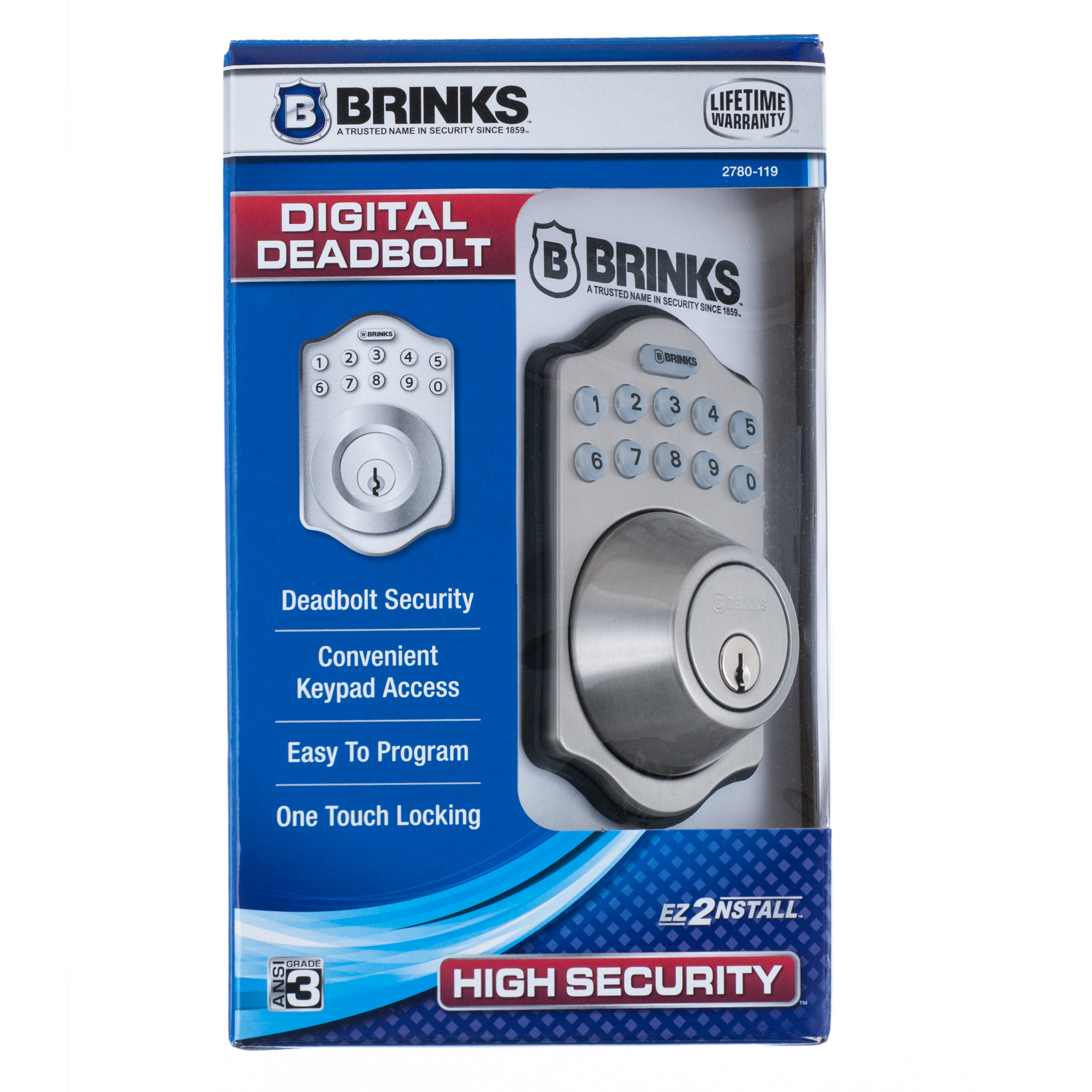 Brinks Digital Deadbolt Backlit Keypad Easy to Program. Satin Nickel
