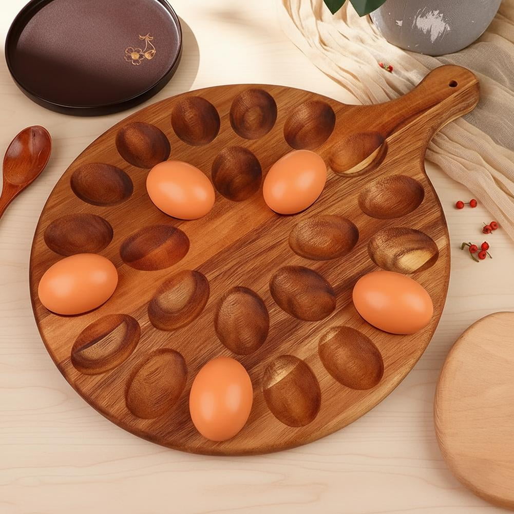 13in Wooden Egg Tray,24 Holes Round Egg Holder Container Charcuterie Board for Kitchen Countertops,easter egg Serving Tray