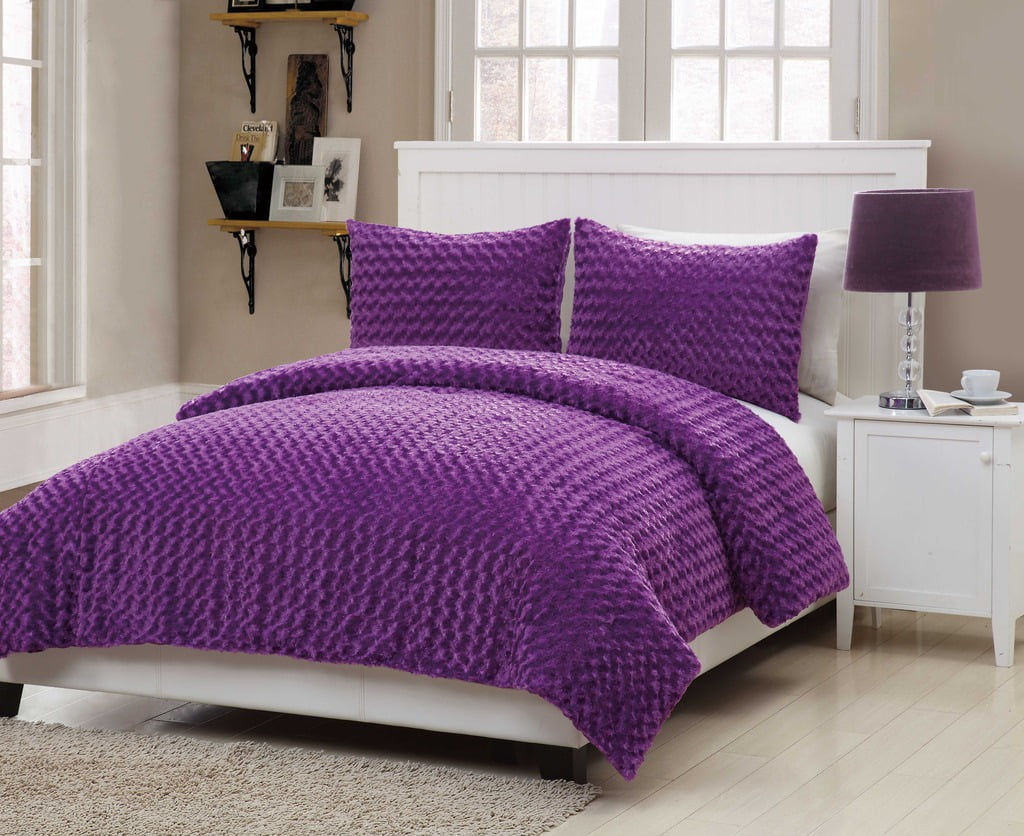 Luxury Home, 3Piece Rose Fur Comforter Set,Purple,Full