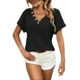 thumbnail image 3 of RongHuan Women's Knit Tops V Neck Button Up Blouse Casual Short Sleeve Henley Shirt Lightweight Soft Solid Color Tee, 3 of 8