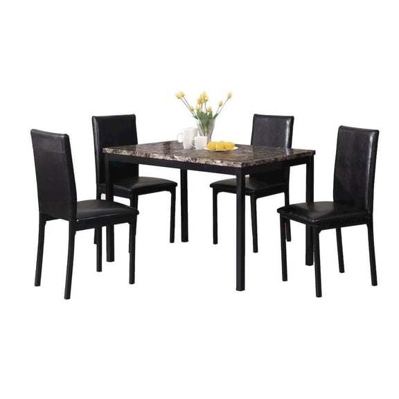 FurniFact Black Faux Marble Dining Table Set with 4 Chairs, 5-Piece Set