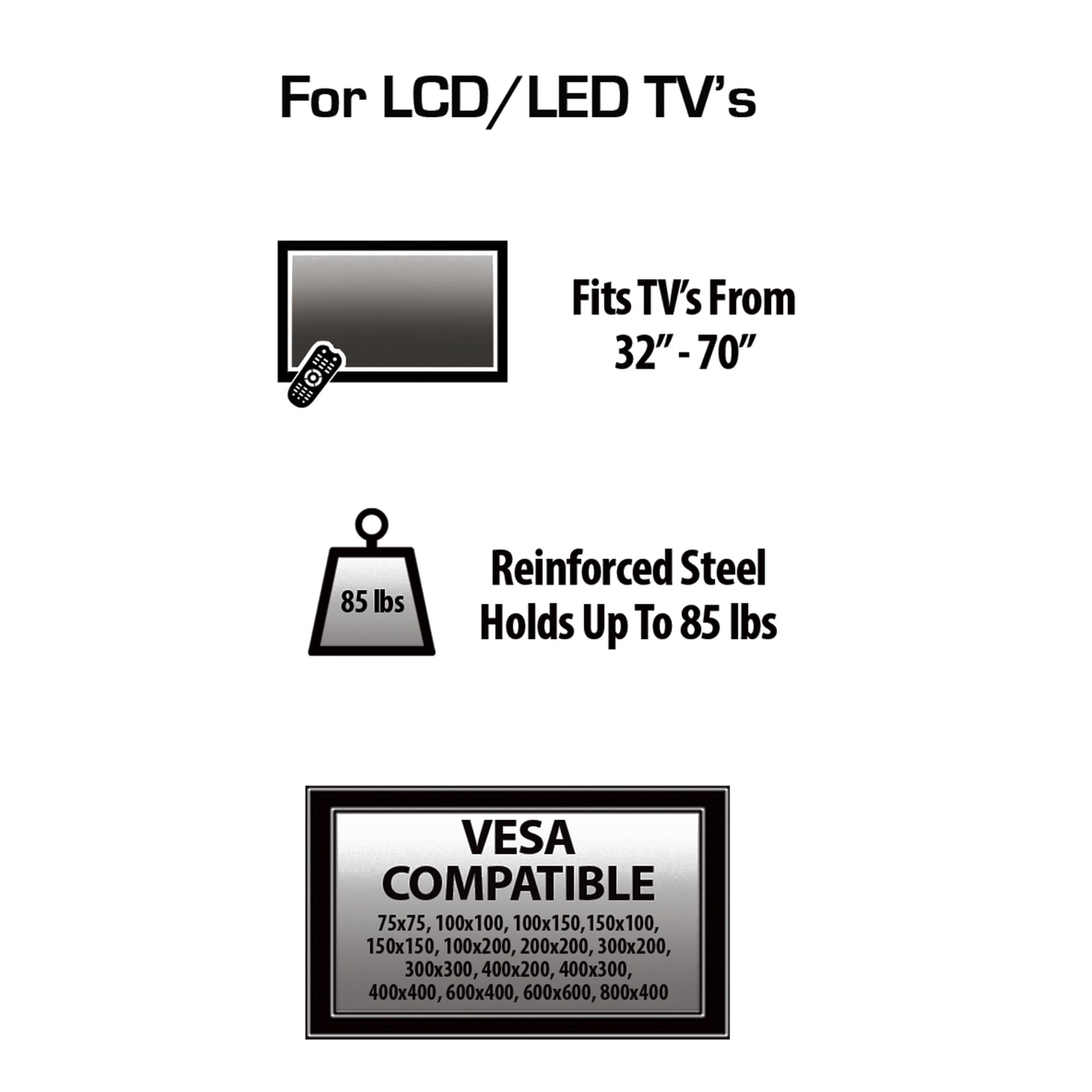 onn. Rolling TV Stand for 32" to 70" TV's, up to 15° Tilting