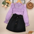 thumbnail image 2 of Mikilon Girls Fashion Outfit Sets Size 8-11 Years High Waist ‌Button-Up Skirts Comfortable Solid Color High Neck Ruffled Tops Sweet Cute Clothing Sets, 2 of 7