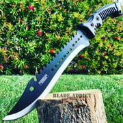 16" HUNTING SURVIVAL RAMBO MACHETE FIXED BLADE KNIFE Outdoor Camping Tool BLACK