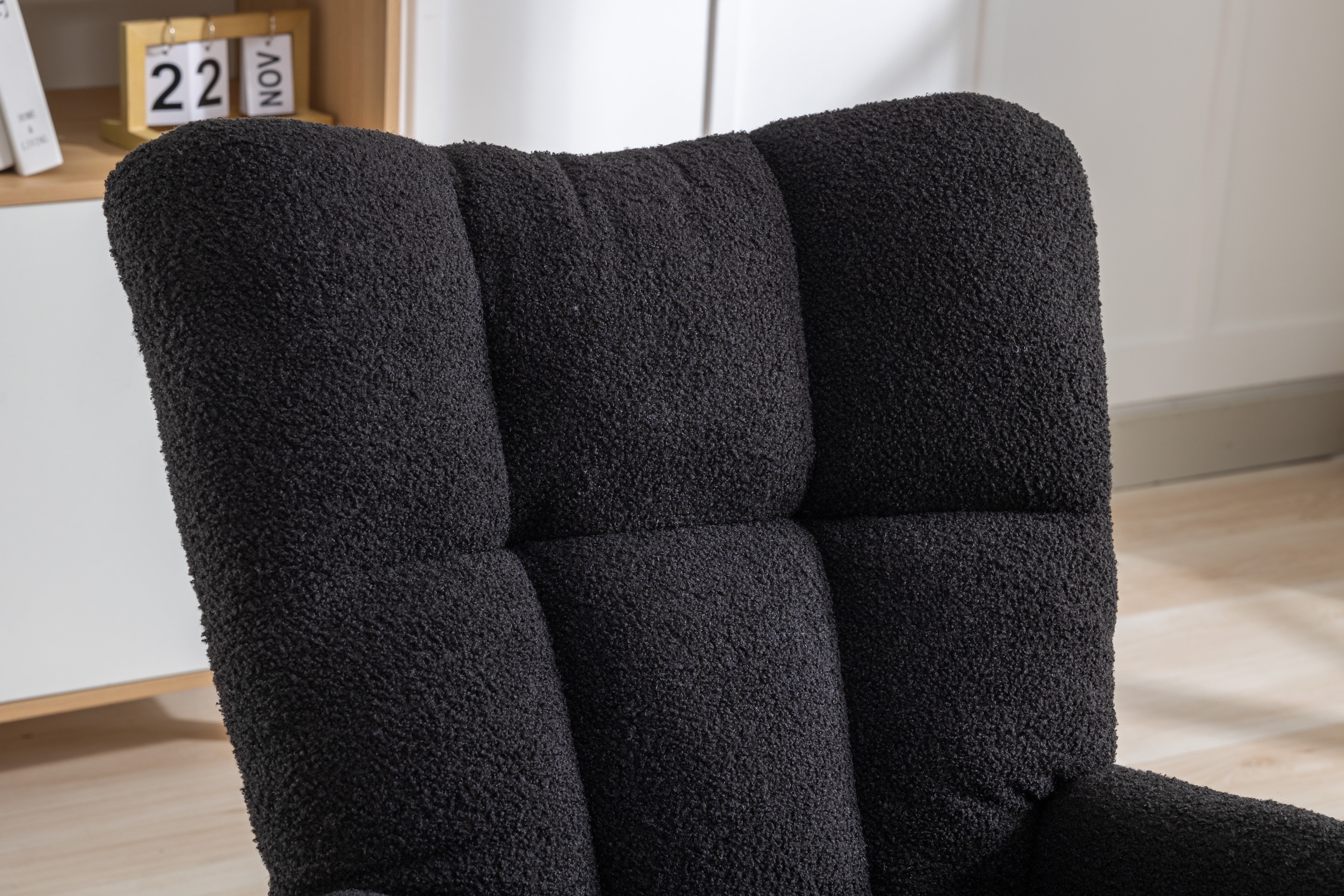 Rocking Chair Nursery,Modern Accent Rocking Chair with High Backrest,Teddy Fabric Upholstered Nursery Glider Rocker for Nursery,Living Room, Bedroom,Black