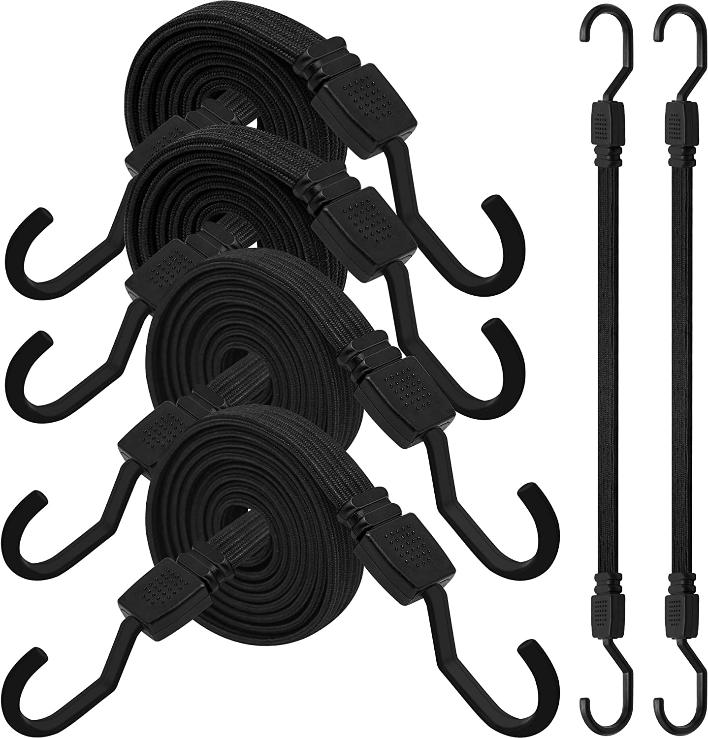 Bungee Cords with Hooks Heavy Duty, 6 Pack Long Flat Bungee Cords