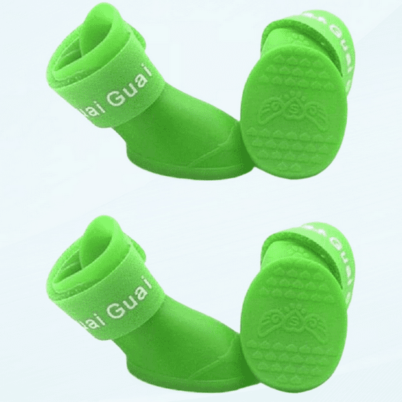 2 Pair Dog Shoes Waterproof Silicone Boots Rain Booties Non-Skid with Adjustable Sticky Strap for Pet Outdoor Activity Pet Rain Boots Waterproof Dog Shoes for Rain Small Medium Size Dogs Outdoor Paw