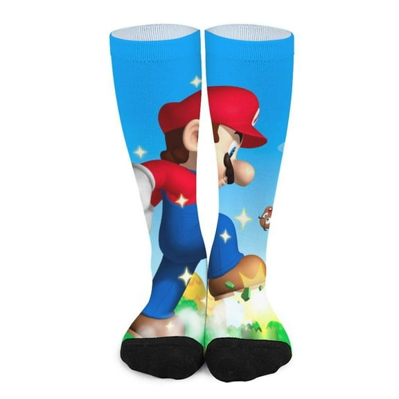 Super Mario Animated Fashion Socks Warm Elastic Knitted Crew Calf Socks Gift Stockings For Women Men 15.7in Long