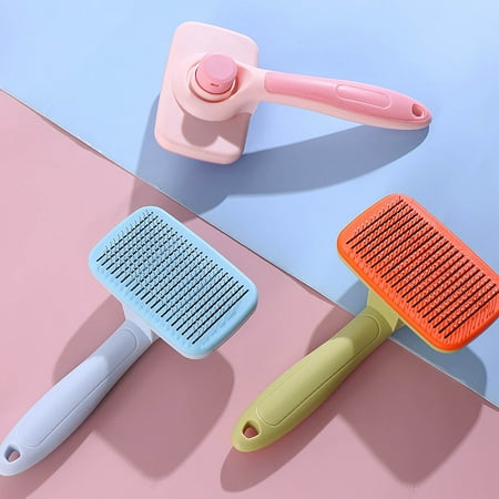 Sruoe Self-Cleaning Slicker Brush, Dog & Cat Grooming Brush with One-Click Release, Skin Friendly Pet Hair Remover Comb, Exfoliating Deshedding Brush for Shedding & Tangles, Pet Grooming Tool