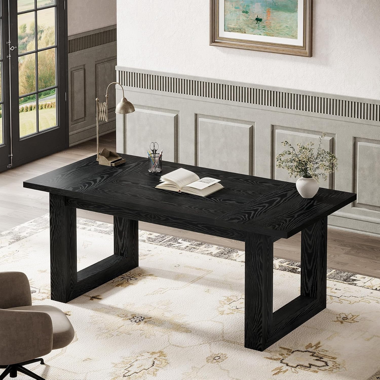 Tribesigns 63" Executive Desk, Modern Wood Office Desk, Large Computer Table with Solid Wood Base