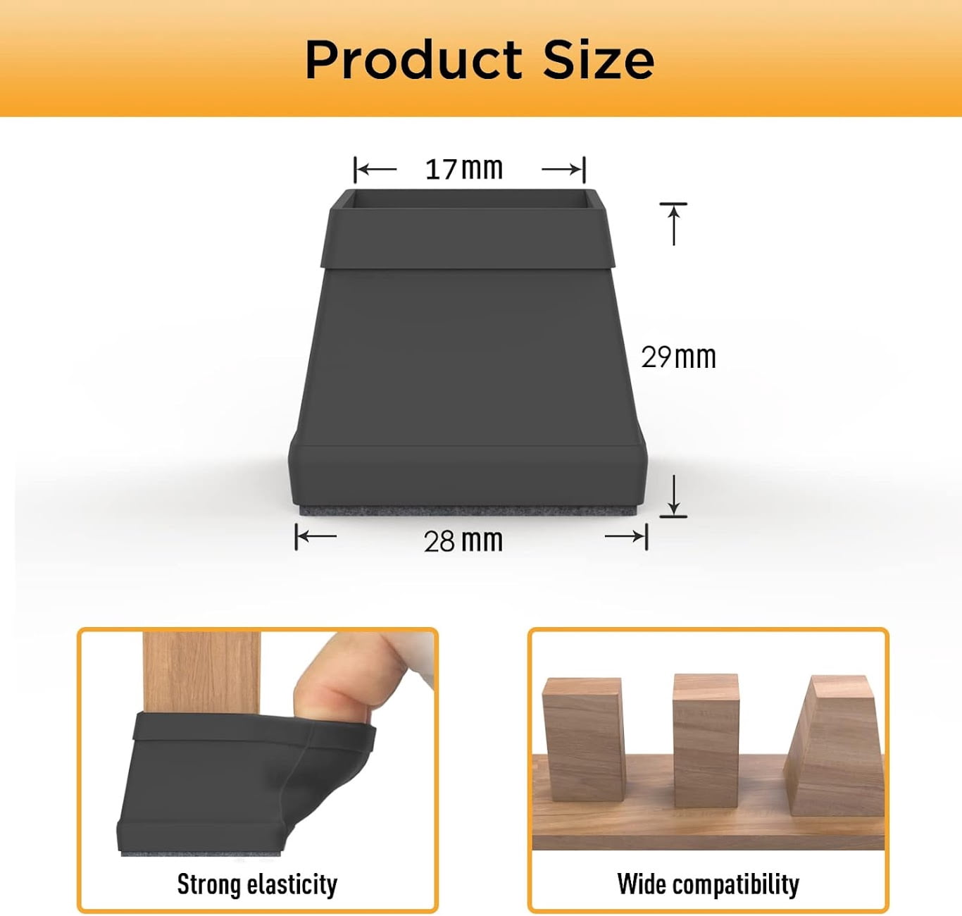 CHWM 16 Pcs Square Chair Leg Floor Protector, Silicone Chair Leg Cover,with Felt, Table Leg Caps, 1 inch Black.