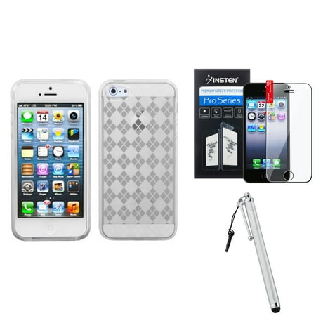Iphone 5 Bundle Accessories Insten T-Clear Argyle Candy Skin Case For iPhone 5 / 5s + Film + Stylus Pen (3-in-1 Accessory Bundle) ()