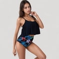 thumbnail image 3 of Women's Tankini Swimsuit with Loose Flowy Top and Tropical High Waist Bottom - Medium, Black, 3 of 7