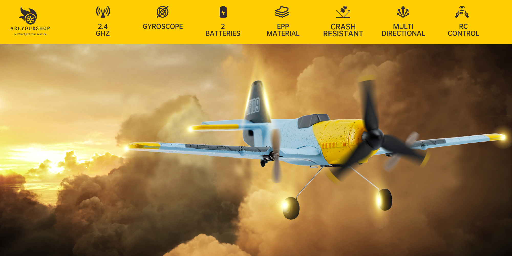 RC Plane 3 Channel Remote Control Airplane Fighter Toys, 2.4GHz 6-axis Gyro Stabilizer RTF Glider Aircraft Plane with 2 Batteries,Easy to Fly for Adults Kids Beginners Boys