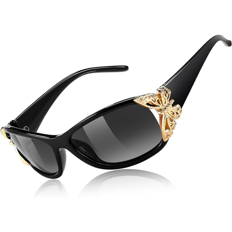 Polarized Sunglasses for Women Trendy Wraparound Butterfly Decoration FEISEDY Trendy Polarized Oval Sunglasses Wrap Around  main image 4