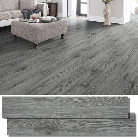 Peel and Stick Floor Tile Vinyl Flooring, Waterproof Vinyl Plank Flooring 36-Pack 54 Sq.Ft Wood Grain Self Adhesive Peel and Stick Flooring for Bedroom, Living Room, Kitchen, RV(Natural Gray)