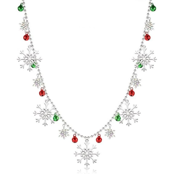 Sdmnsg-T Christmas Snowflake Necklace Long Glitter Snowflake Beaded Charm Necklace JOY Pendant Xmas Holiday Festive Jewelry