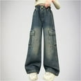 thumbnail image 2 of ZACPNCV Girls Baggy Jeans Streetwear Denim Cargo Pants Kids Distressed Elastic High Waist Wide Leg Clothes Multiple Pockets 15-16 Years, 2 of 8