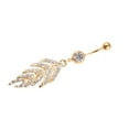 thumbnail image 4 of Ayyufe Rhinestone Fir Leaf Belly Button Navel Ring Golden Tone Body Piercing, 4 of 5