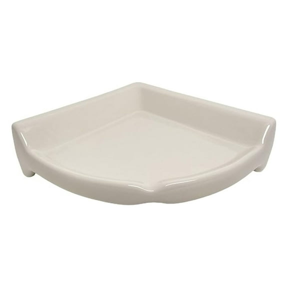 Corner Shower Shelf - Bone Almond Ceramic, Large Size - Tile Install - Bathroom Storage Organizer - Polished Glazed Finish - 8.5 x 2.75 x 8.5 Inches