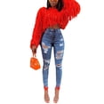 thumbnail image 2 of hirigin Women Cropped Sweater, Plain Color Long Sleeve Round Neck Tassel Short Knitwear, Ladies Fall/Winter Navel Knitted Pullovers, 2 of 9