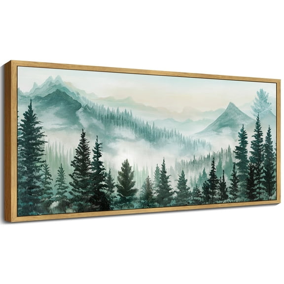 SHENIFY Fog Pine Green Tree Forest Canvas Wall Art 20x40in Natural Framed Nordic Nature Modern Artwork Prints Decor