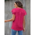 thumbnail image 3 of Womens White Blouse V Neck Ruffle Sleeve Flowy Shirts Dressy Casual Cute Summer Tops, 3 of 4