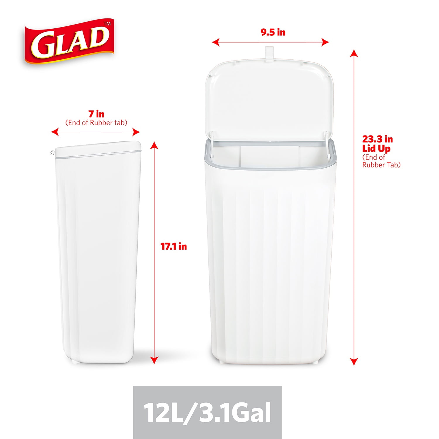Glad Kitchen Trash Can, 3.1 Gallon Roomate Undercounter Garbage Bin, White