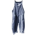 thumbnail image 1 of Combinaison d'Été Sans Manches à Rayures pour Femmes en Lin de Coton, Poche Baggy, 1 of 6