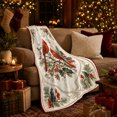 thumbnail image 3 of Cardinal Pair With Holly And Ornate Border, Soft Flannel Blanket with Vintage Holiday Illustration Print, Housewarming Gift and Home Decor for Bedroom and Living Room, 3 of 7