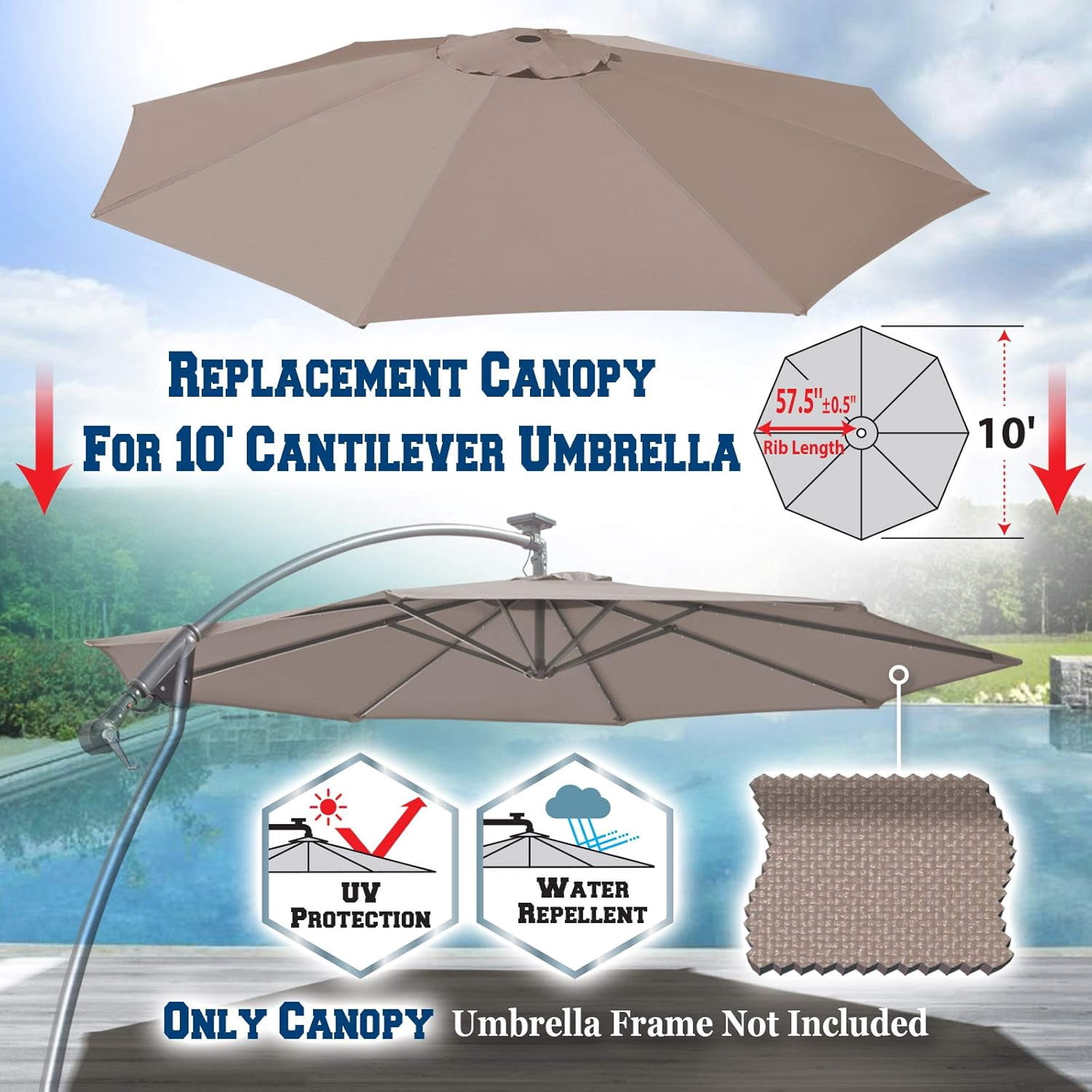 Replacement Canopy Cover for 10' Cantilever Patio Umbrella Offest Parasol Top Cover (Green)