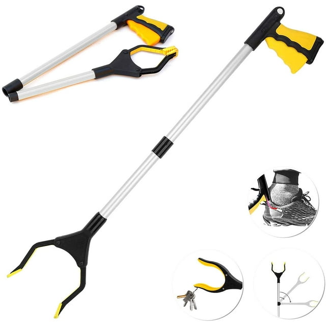 Herramientas de agarre, herramienta de agarre giratoria de goma de 32", herramientas de recolección, herramienta de agarre plegable, extensión de brazo largo para recolector de basura - Amarillo